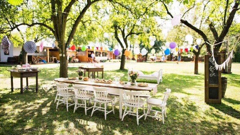 Outdoor wedding table with trees